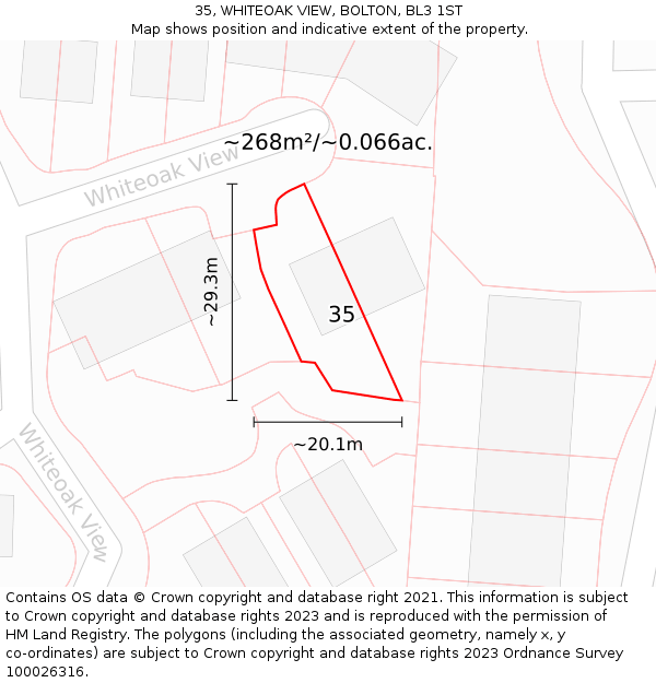 35, WHITEOAK VIEW, BOLTON, BL3 1ST: Plot and title map