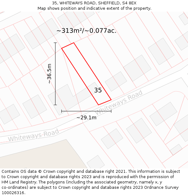 35, WHITEWAYS ROAD, SHEFFIELD, S4 8EX: Plot and title map