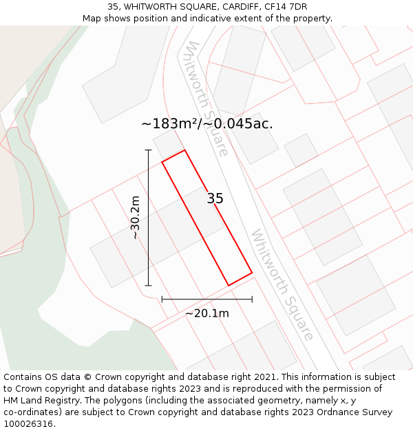 35, WHITWORTH SQUARE, CARDIFF, CF14 7DR: Plot and title map