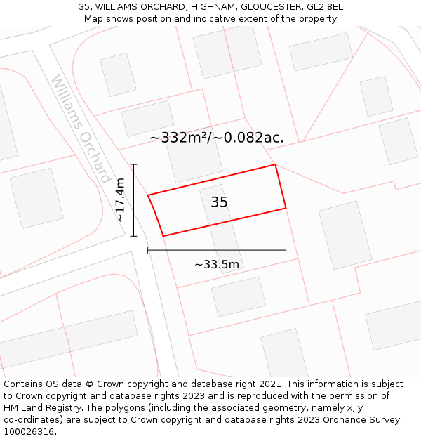 35, WILLIAMS ORCHARD, HIGHNAM, GLOUCESTER, GL2 8EL: Plot and title map