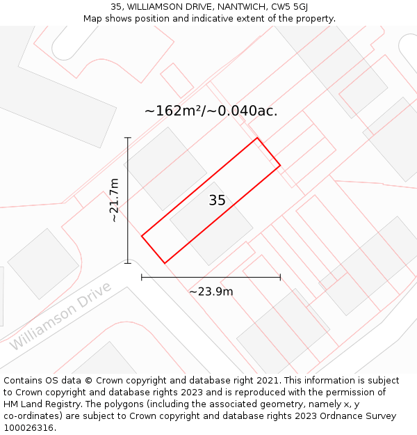 35, WILLIAMSON DRIVE, NANTWICH, CW5 5GJ: Plot and title map