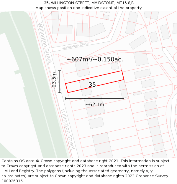35, WILLINGTON STREET, MAIDSTONE, ME15 8JR: Plot and title map