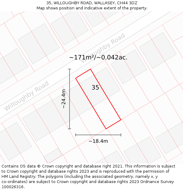 35, WILLOUGHBY ROAD, WALLASEY, CH44 3DZ: Plot and title map