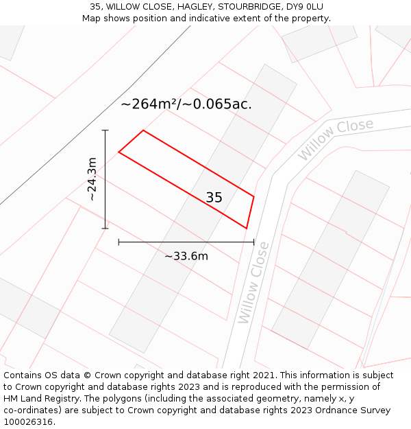 35, WILLOW CLOSE, HAGLEY, STOURBRIDGE, DY9 0LU: Plot and title map