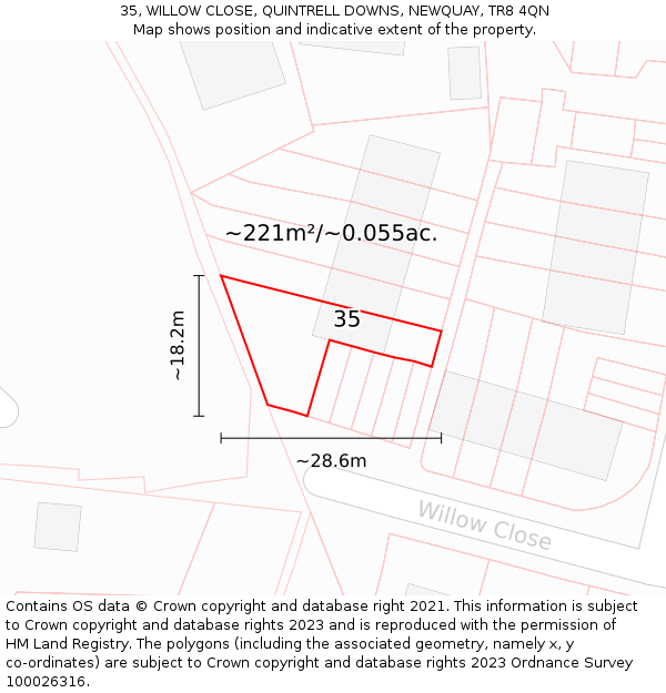 35, WILLOW CLOSE, QUINTRELL DOWNS, NEWQUAY, TR8 4QN: Plot and title map