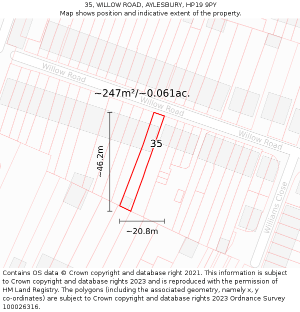 35, WILLOW ROAD, AYLESBURY, HP19 9PY: Plot and title map