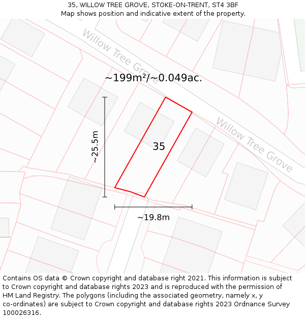 35, WILLOW TREE GROVE, STOKE-ON-TRENT, ST4 3BF: Plot and title map