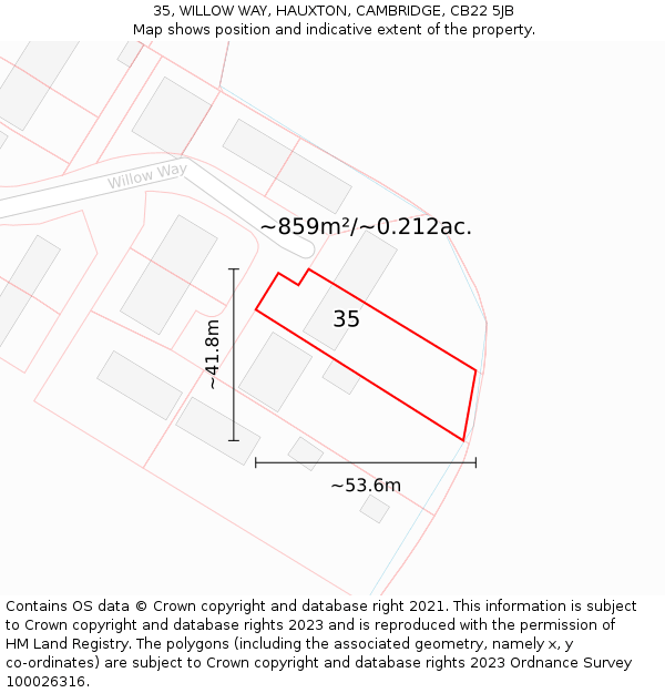 35, WILLOW WAY, HAUXTON, CAMBRIDGE, CB22 5JB: Plot and title map