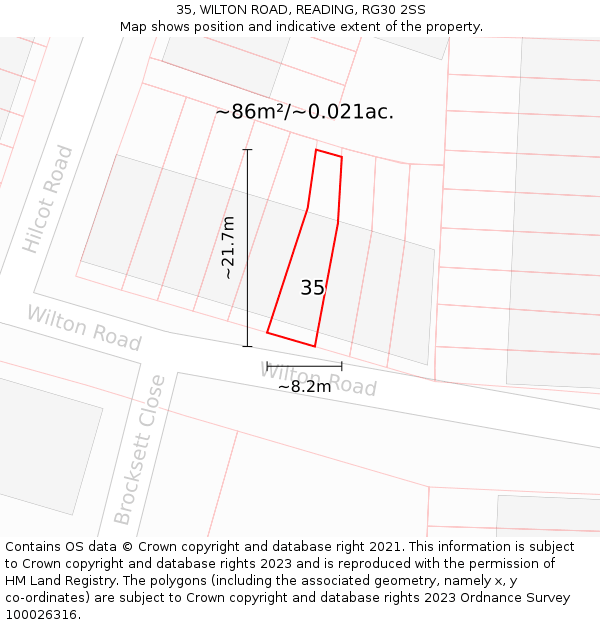35, WILTON ROAD, READING, RG30 2SS: Plot and title map