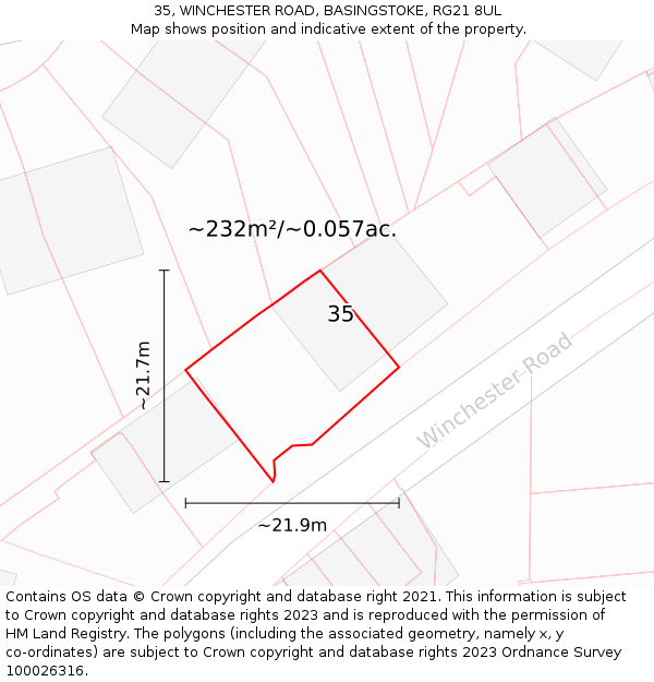 35, WINCHESTER ROAD, BASINGSTOKE, RG21 8UL: Plot and title map