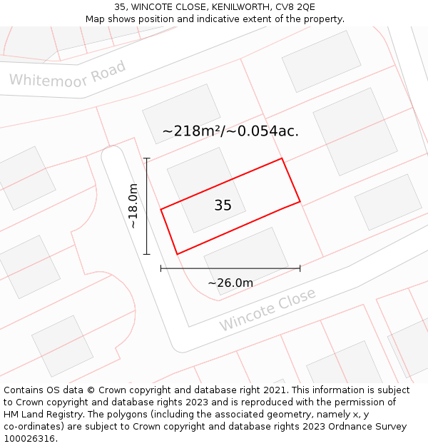 35, WINCOTE CLOSE, KENILWORTH, CV8 2QE: Plot and title map