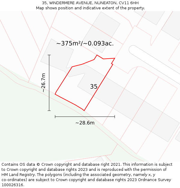 35, WINDERMERE AVENUE, NUNEATON, CV11 6HH: Plot and title map