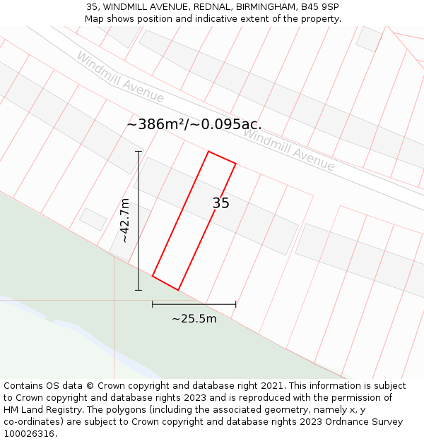 35, WINDMILL AVENUE, REDNAL, BIRMINGHAM, B45 9SP: Plot and title map