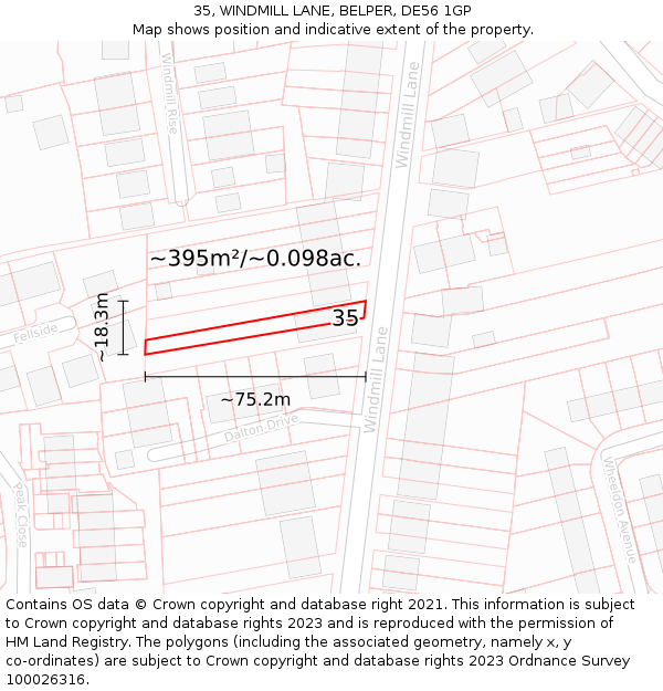 35, WINDMILL LANE, BELPER, DE56 1GP: Plot and title map