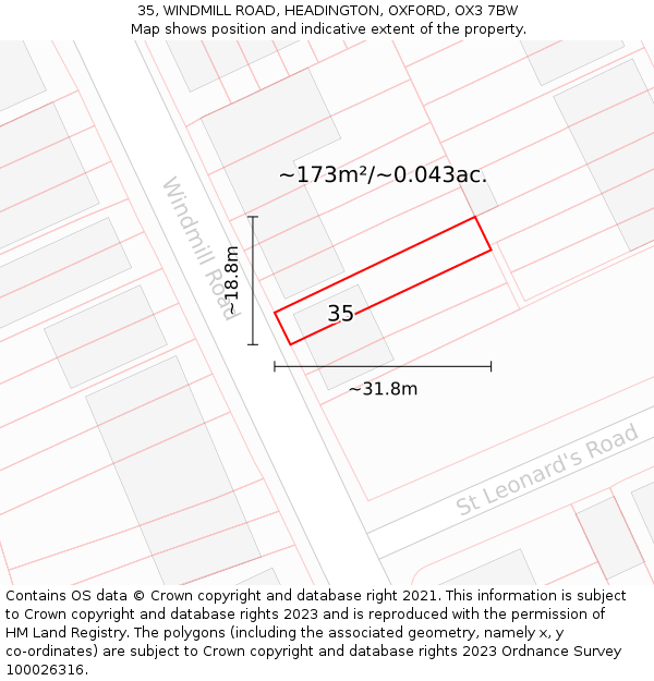 35, WINDMILL ROAD, HEADINGTON, OXFORD, OX3 7BW: Plot and title map