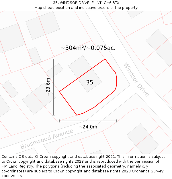 35, WINDSOR DRIVE, FLINT, CH6 5TX: Plot and title map
