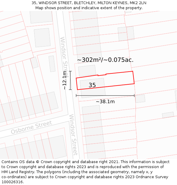 35, WINDSOR STREET, BLETCHLEY, MILTON KEYNES, MK2 2LN: Plot and title map