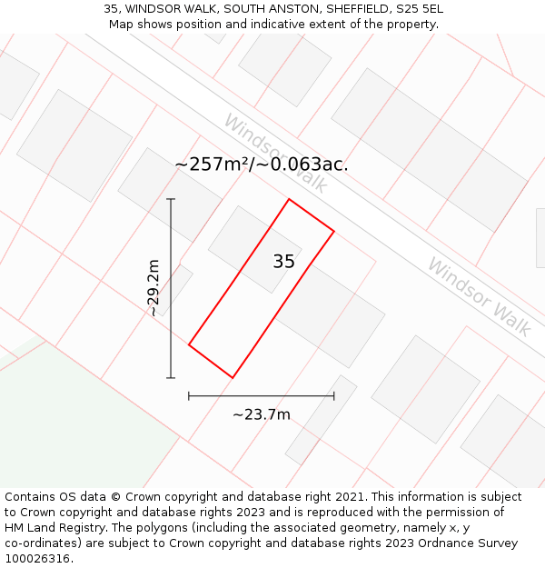 35, WINDSOR WALK, SOUTH ANSTON, SHEFFIELD, S25 5EL: Plot and title map
