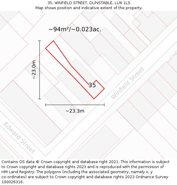 35, WINFIELD STREET, DUNSTABLE, LU6 1LS: Plot and title map