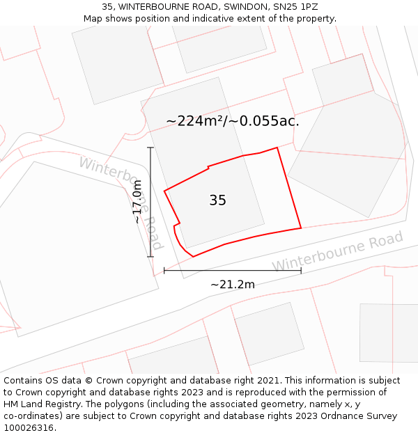 35, WINTERBOURNE ROAD, SWINDON, SN25 1PZ: Plot and title map