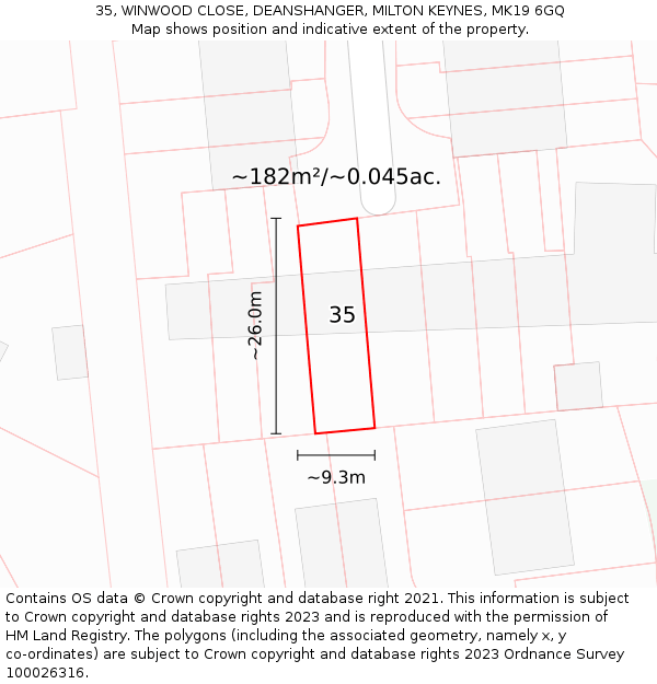 35, WINWOOD CLOSE, DEANSHANGER, MILTON KEYNES, MK19 6GQ: Plot and title map