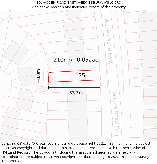 35, WODEN ROAD EAST, WEDNESBURY, WS10 0RQ: Plot and title map