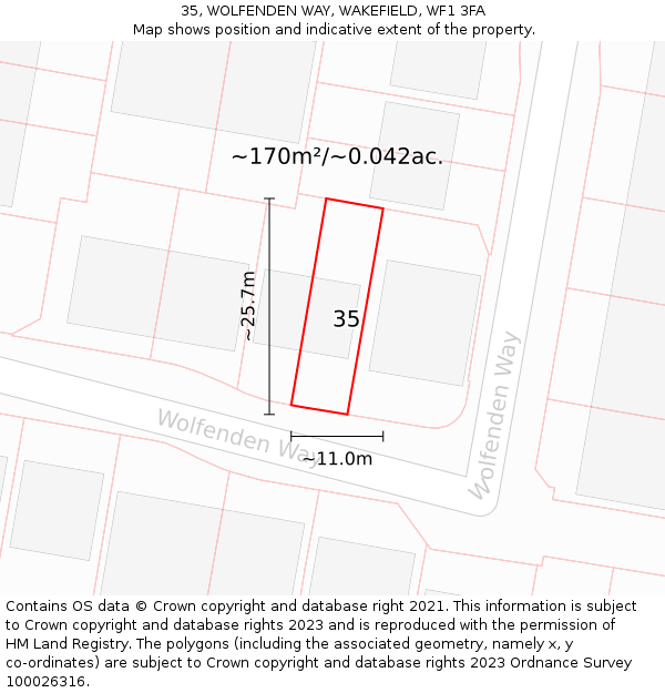 35, WOLFENDEN WAY, WAKEFIELD, WF1 3FA: Plot and title map