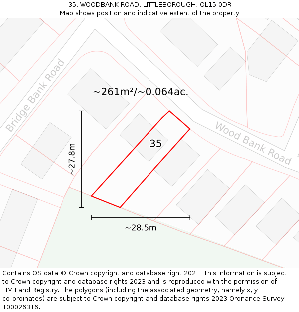 35, WOODBANK ROAD, LITTLEBOROUGH, OL15 0DR: Plot and title map