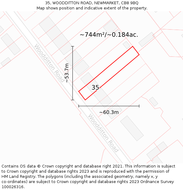 35, WOODDITTON ROAD, NEWMARKET, CB8 9BQ: Plot and title map