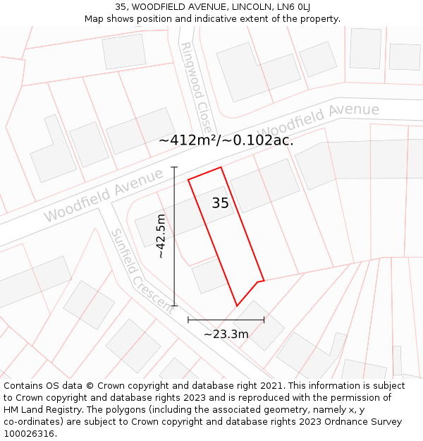 35, WOODFIELD AVENUE, LINCOLN, LN6 0LJ: Plot and title map