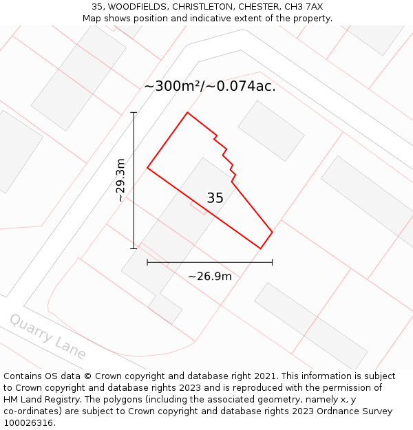 35, WOODFIELDS, CHRISTLETON, CHESTER, CH3 7AX: Plot and title map