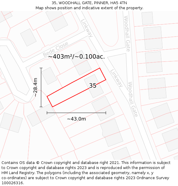 35, WOODHALL GATE, PINNER, HA5 4TN: Plot and title map