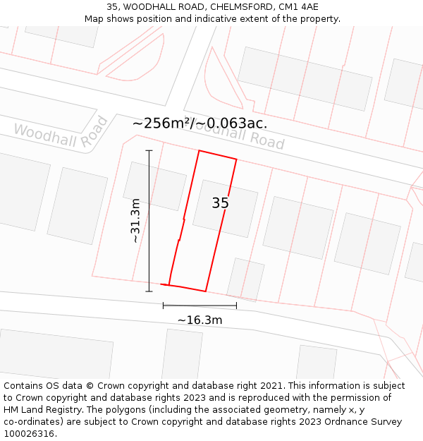35, WOODHALL ROAD, CHELMSFORD, CM1 4AE: Plot and title map