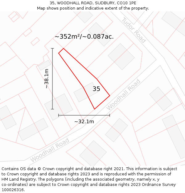 35, WOODHALL ROAD, SUDBURY, CO10 1PE: Plot and title map