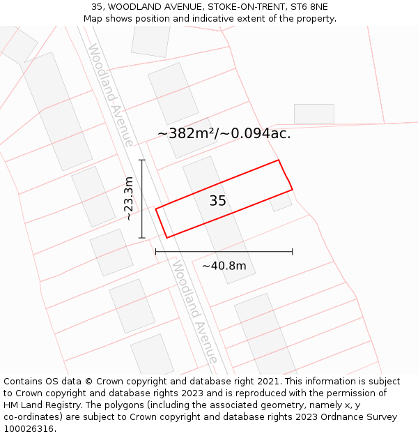 35, WOODLAND AVENUE, STOKE-ON-TRENT, ST6 8NE: Plot and title map