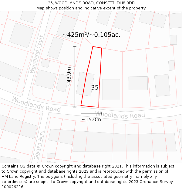 35, WOODLANDS ROAD, CONSETT, DH8 0DB: Plot and title map