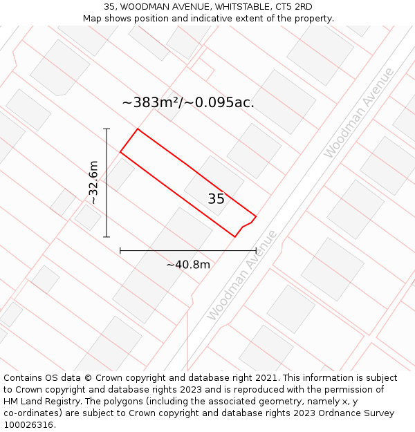 35, WOODMAN AVENUE, WHITSTABLE, CT5 2RD: Plot and title map