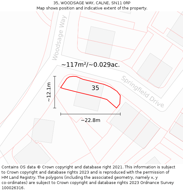 35, WOODSAGE WAY, CALNE, SN11 0RP: Plot and title map