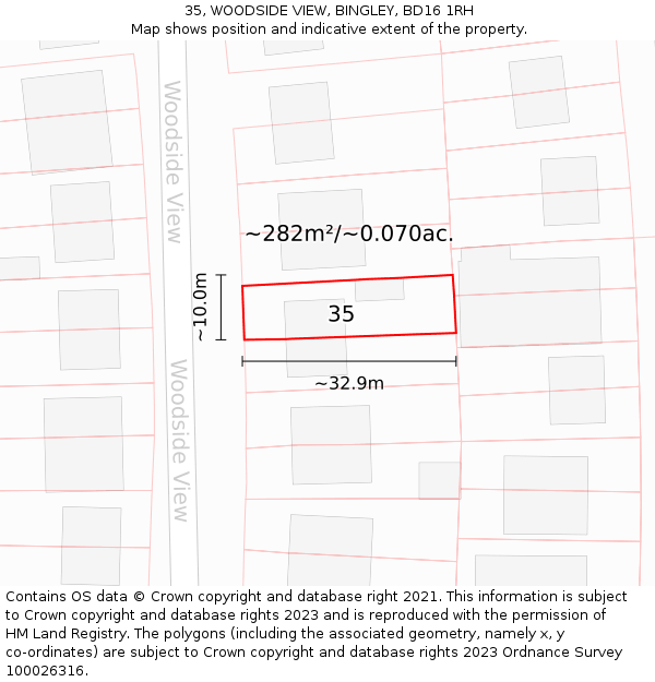 35, WOODSIDE VIEW, BINGLEY, BD16 1RH: Plot and title map