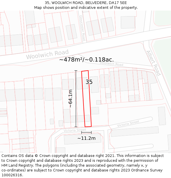 35, WOOLWICH ROAD, BELVEDERE, DA17 5EE: Plot and title map