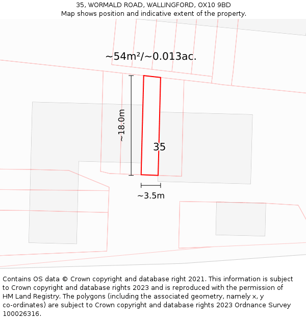35, WORMALD ROAD, WALLINGFORD, OX10 9BD: Plot and title map