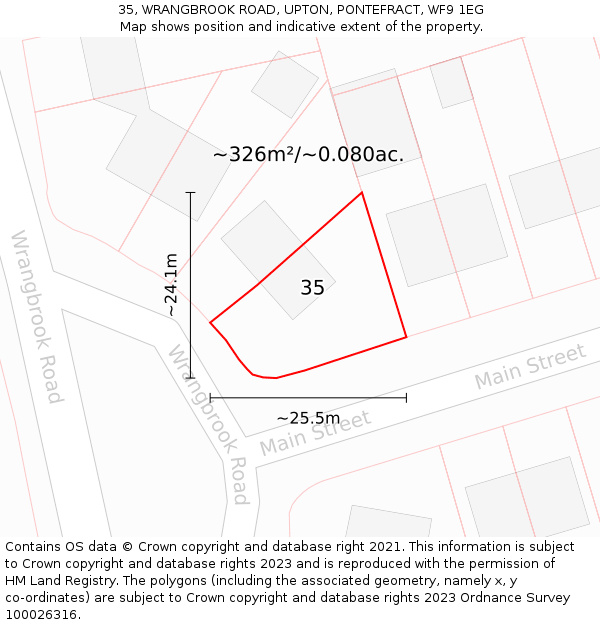 35, WRANGBROOK ROAD, UPTON, PONTEFRACT, WF9 1EG: Plot and title map