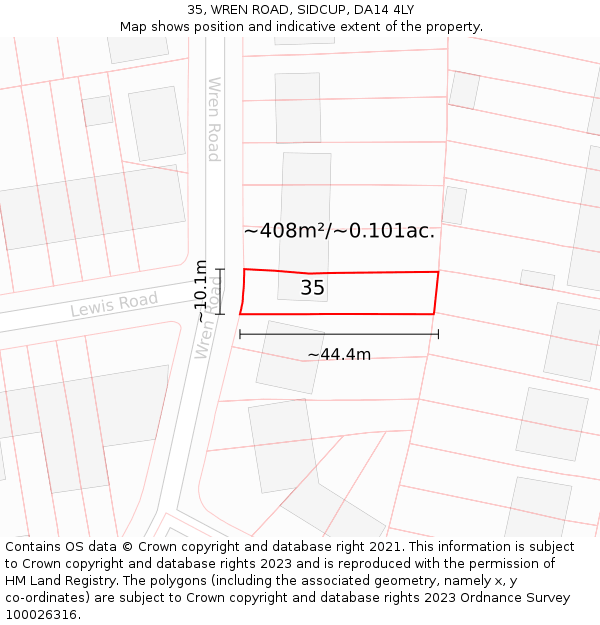 35, WREN ROAD, SIDCUP, DA14 4LY: Plot and title map