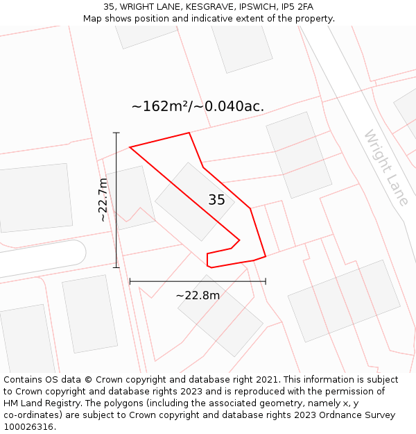 35, WRIGHT LANE, KESGRAVE, IPSWICH, IP5 2FA: Plot and title map