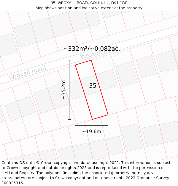 35, WROXALL ROAD, SOLIHULL, B91 1DR: Plot and title map