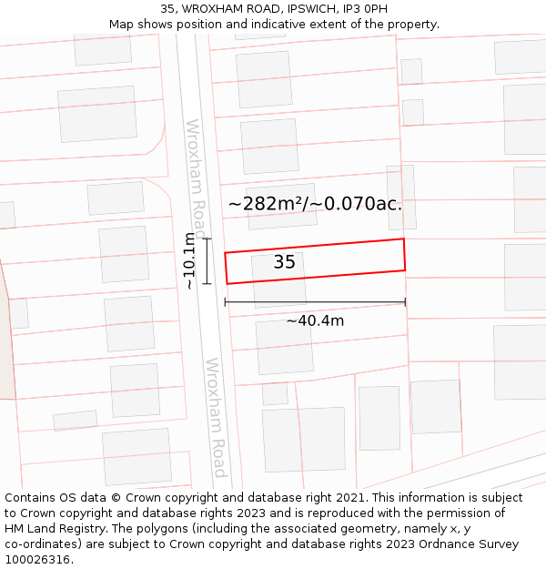 35, WROXHAM ROAD, IPSWICH, IP3 0PH: Plot and title map