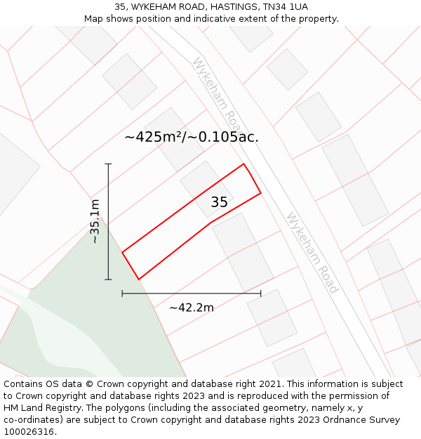 35, WYKEHAM ROAD, HASTINGS, TN34 1UA: Plot and title map