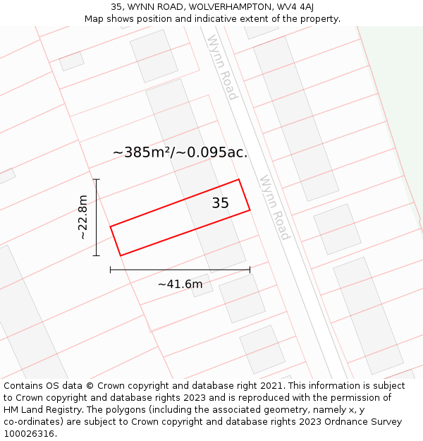 35, WYNN ROAD, WOLVERHAMPTON, WV4 4AJ: Plot and title map