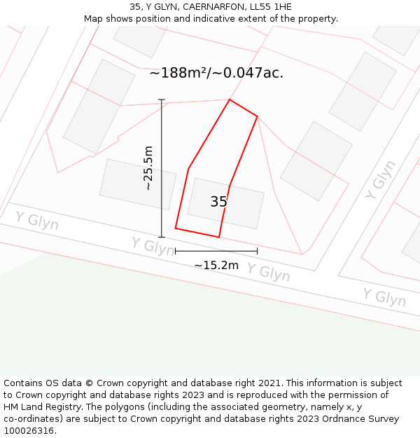 35, Y GLYN, CAERNARFON, LL55 1HE: Plot and title map