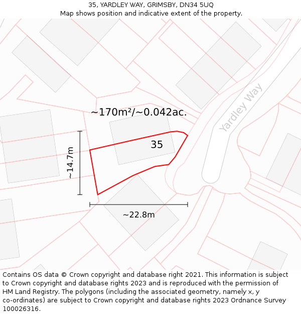 35, YARDLEY WAY, GRIMSBY, DN34 5UQ: Plot and title map